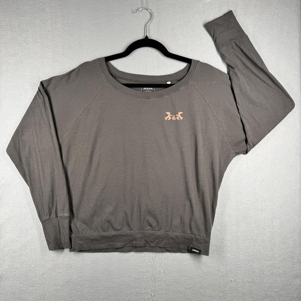prAna Women's Medium‎ Brown Sweatshirt Doves whimsical ornate design long sleeve
